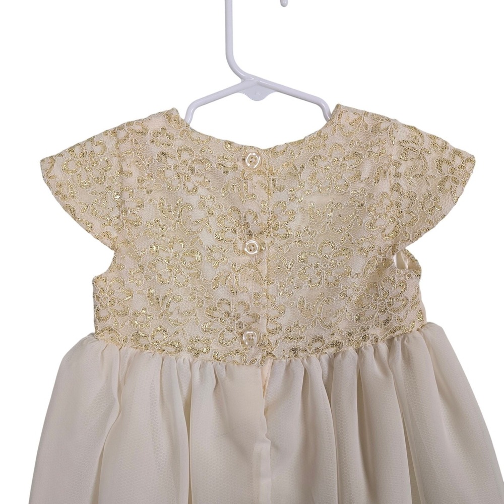 Penelope Mack Special Occasion Dress Girls 2T Cream Gold Metallic Lace Rosette - Picture 4 of 12